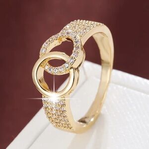 Chic Ring Trendy Circle To Circle Design Paved Shining Zirconia Golden Size 7